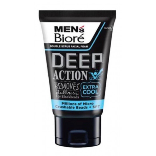 Очищающий скраб для мужчин с охлаждающий эффектом. Biore Mens Facial Foam Double Scrub Black White Deep Clean Extra Cool, Biore, 100 гр. 