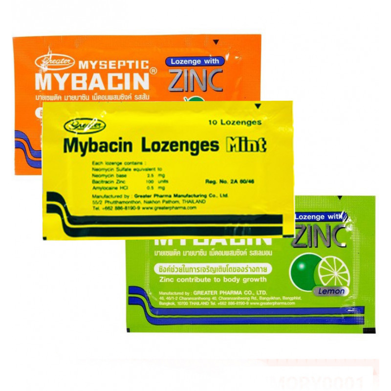 Пастилки от боли в горле Mybacin со вкусом ментола