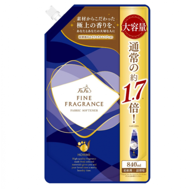Антистатический кондиционер FaFa Fine Fragrance "Homme" для белья с красивым мускатным ароматом чая с бергамотом, 840 мл