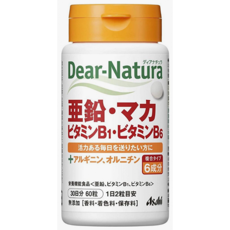 Цинк, мака перуанская, витамины В1, В6, аминокислоты "Asahi Dear Natura" Япония, на 30 дней