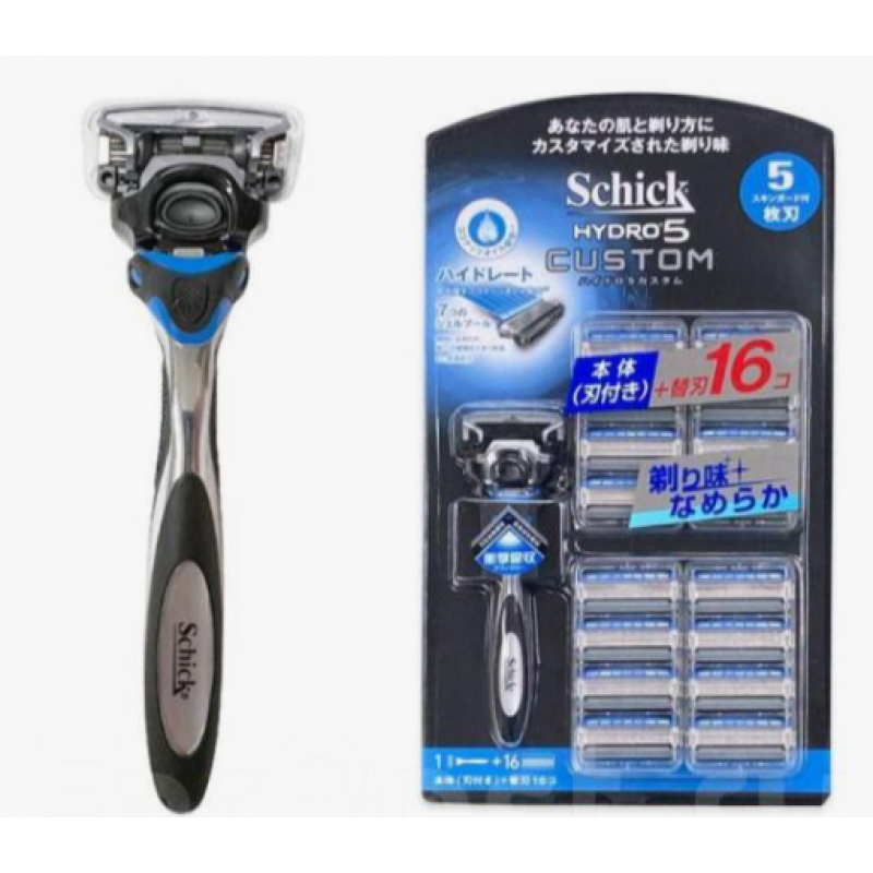 Набор Бритвенный станок с 5 лезвиями + 16 сменных лезвий Schick Hydro5 Custom, Япония