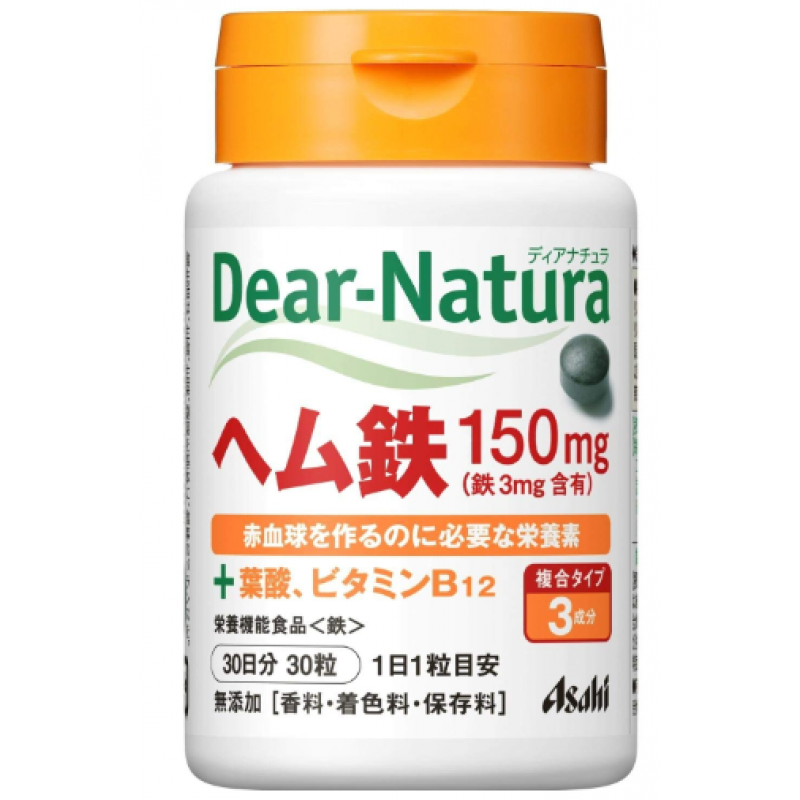 Гемовое железо + Витамин В12 + Фолиевая кислота ASAHI Dear-Natura, на 30 дней