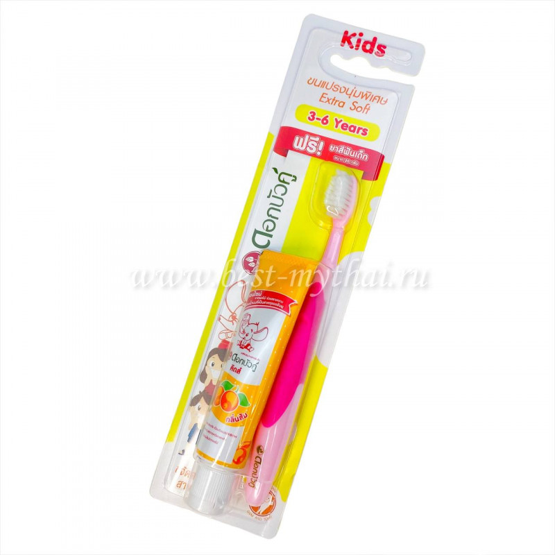 Детский набор Twin Lotus: Зубная паста со вкусом апельсина 20 гр. + Мягкая зубная щетка для детей 3-6 лет. (Розовый)