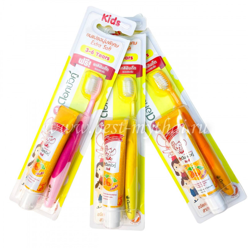 Детский набор Twin Lotus: Зубная паста со вкусом апельсина 20 гр. + Мягкая зубная щетка для детей 3-6 лет. (Оранжевый)