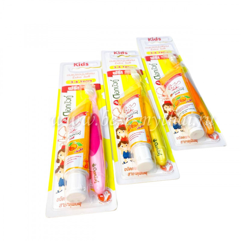 Детский набор Twin Lotus: Зубная паста со вкусом апельсина 20 гр. + Мягкая зубная щетка для детей 3-6 лет. (Розовый)
