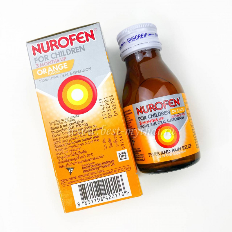 Жаропонижающее и болеутоляющее средство Нурофен для детей от 3-х мес. со вкусом апельсина, 60 мл.