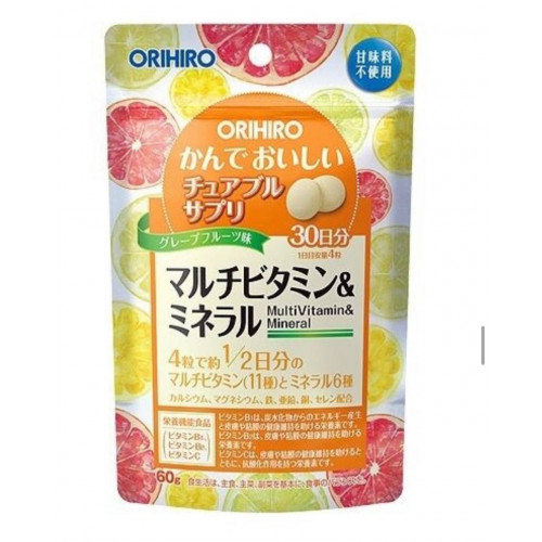 Мультивитамины и минералы со вкусом тропических фруктов Orihiro, 120 табл., на 30 дней