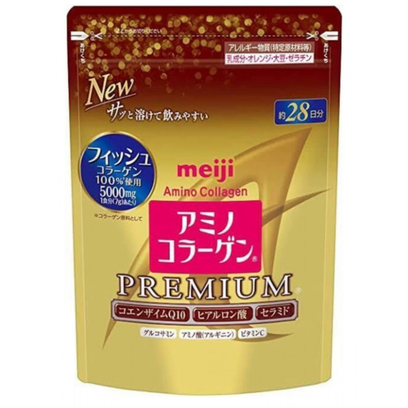Коллаген-порошок морской с гиалуроновой кислотой и витамином С для суставов и связок MEIJI Amino Collagen Premium, на 28 дней.